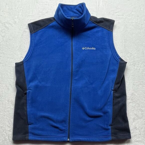 Columbia Steens Mountain Fleece Vest Men’s Full Zip Embroidered Royal Navy Large - Picture 1 of 11